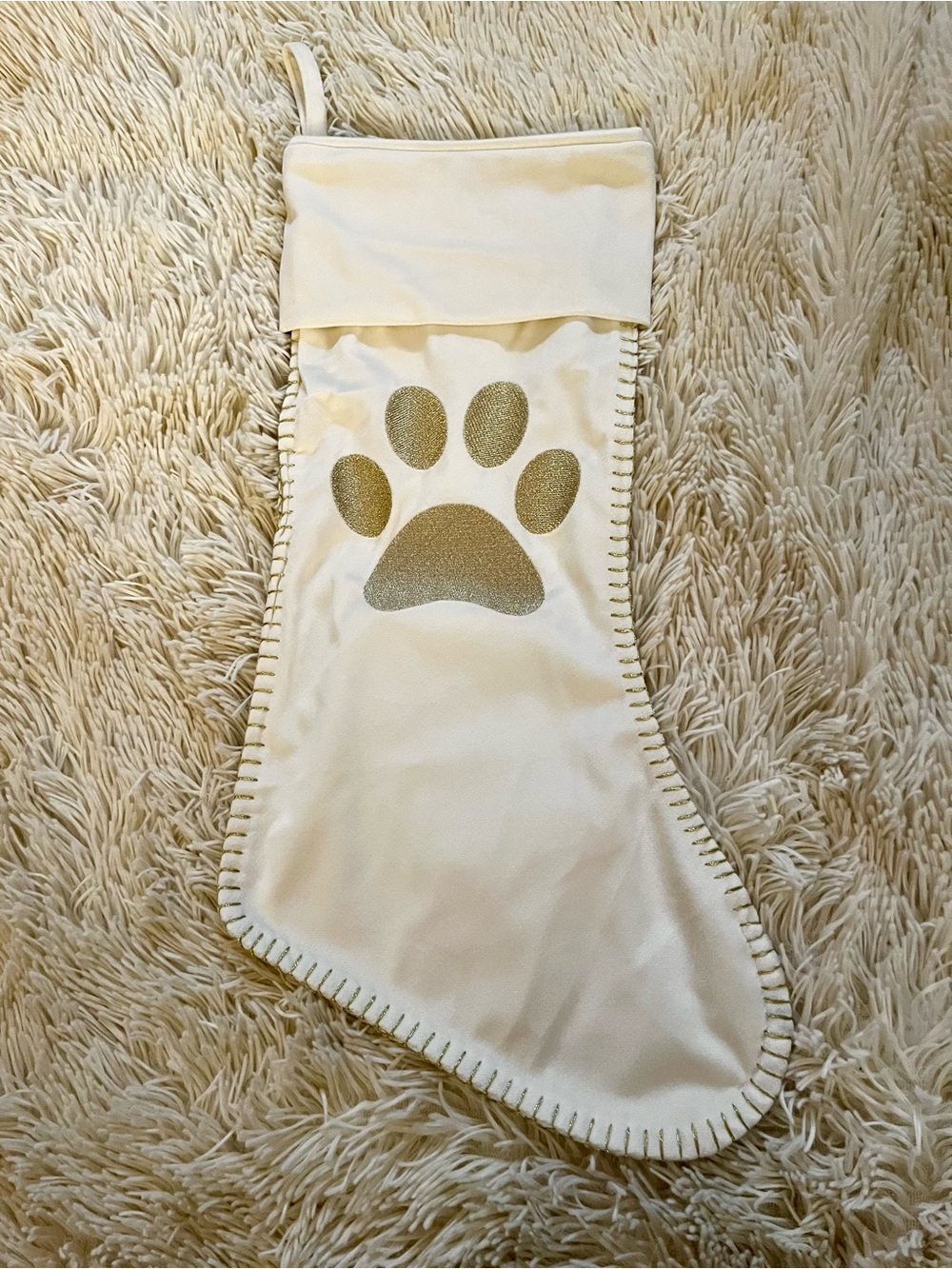 Cream Dog Paw Stocking - Pet Holiday Gift Holder